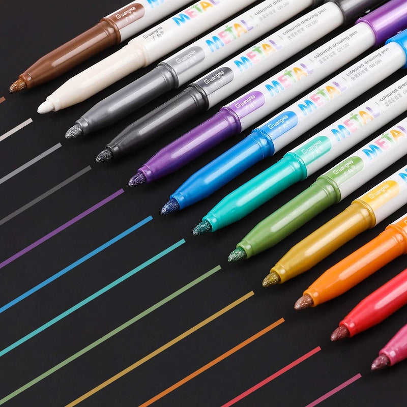 Sunshilor Metallic Markers Medium Point Metallic Marker Pens for Black Paper, Rock Painting, Easter Egg, Halloween Pumpkin, Card Making, Signature, Craft, Set of 12 - Image 1